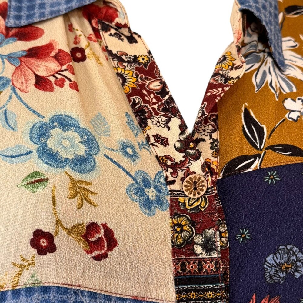 John Mark Patchwork Print Tunic Button Front Shir… - image 3